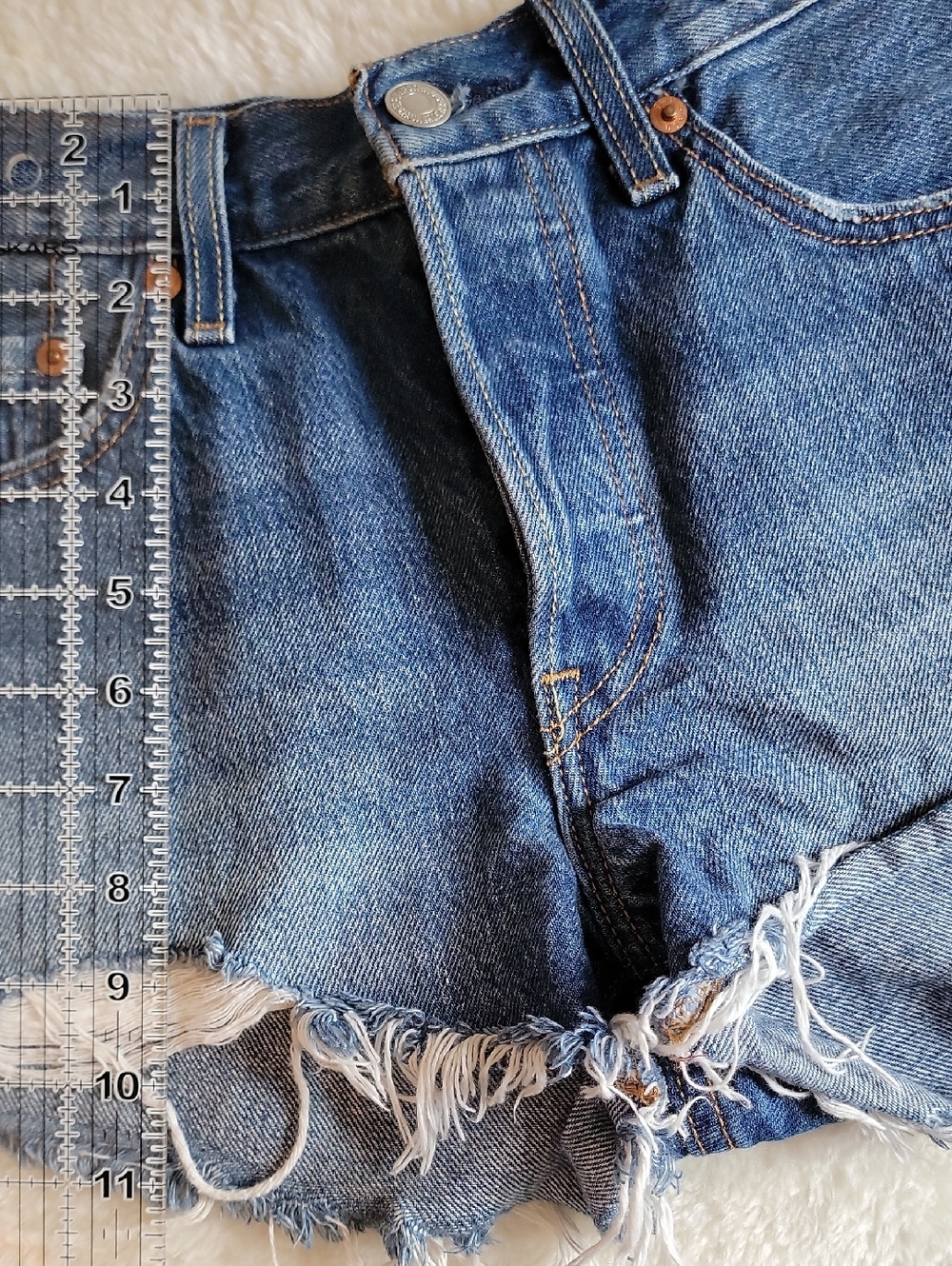 Levi's Dark Blue Distressed Denim Cutoff Shorts - Picture 8 of 9